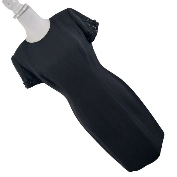 DONNA MORGAN! ELEGANT BLACK SHESTH DRESS, BEADED/JEWELED SLEEVES! SZ 8 - Picture 1 of 10